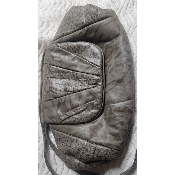 RARE Vintage 80's HALA Genuine Leather Gray CLUTCH Crossbody Purse HandBag EuC - Picture 2 of 7